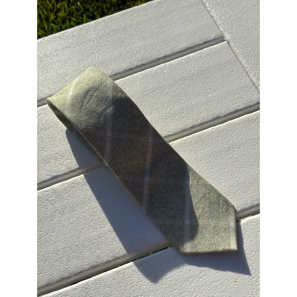 Joseph Abboud Mens linen silk Blend Tie Sage Green Plaid Textured Summer Necktie